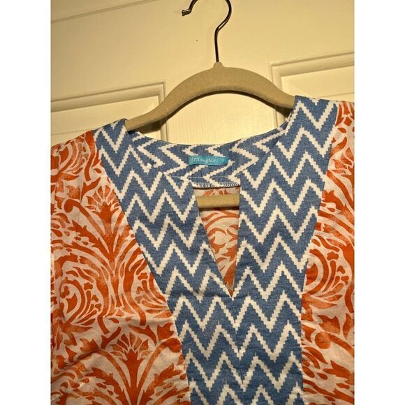 J. McLaughlin Orange and Blue Zig Zag Cotton Tunic Sz. S - Picture 3 of 5
